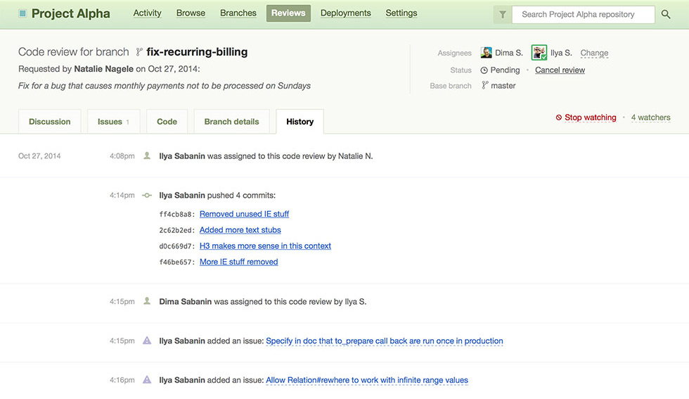 History of code review events